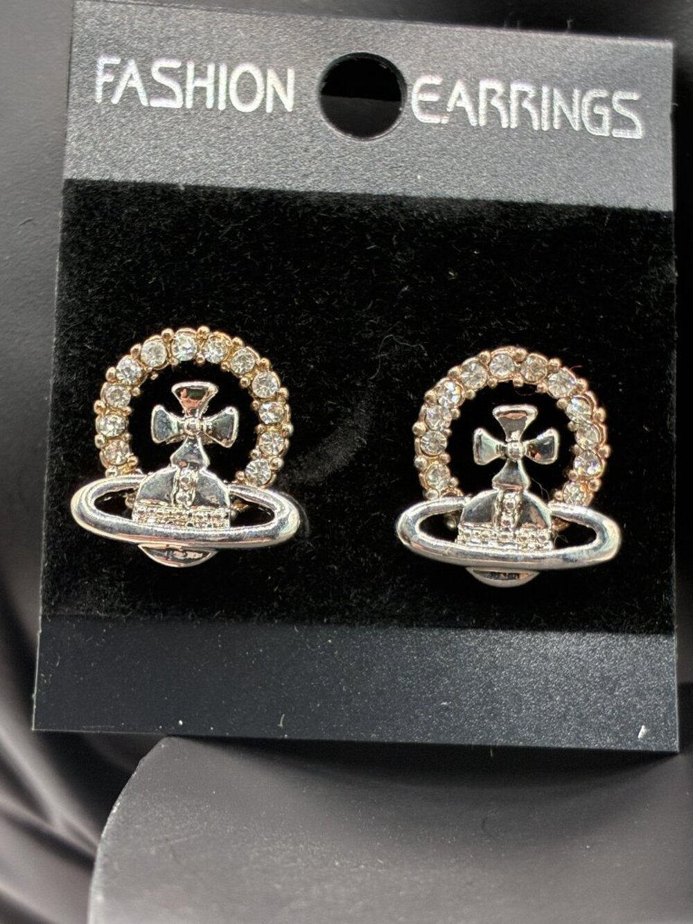 0.5" Silver Diamond Planet Cross Earrings